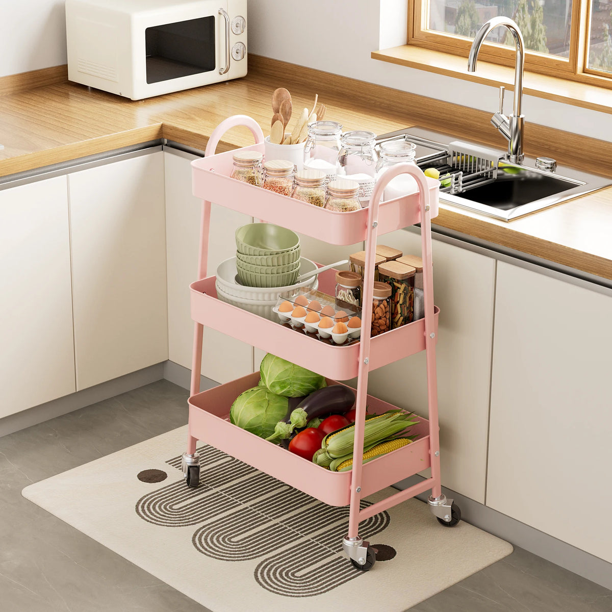 JHK Metal Rolling Storage Cart With Lockable Wheels