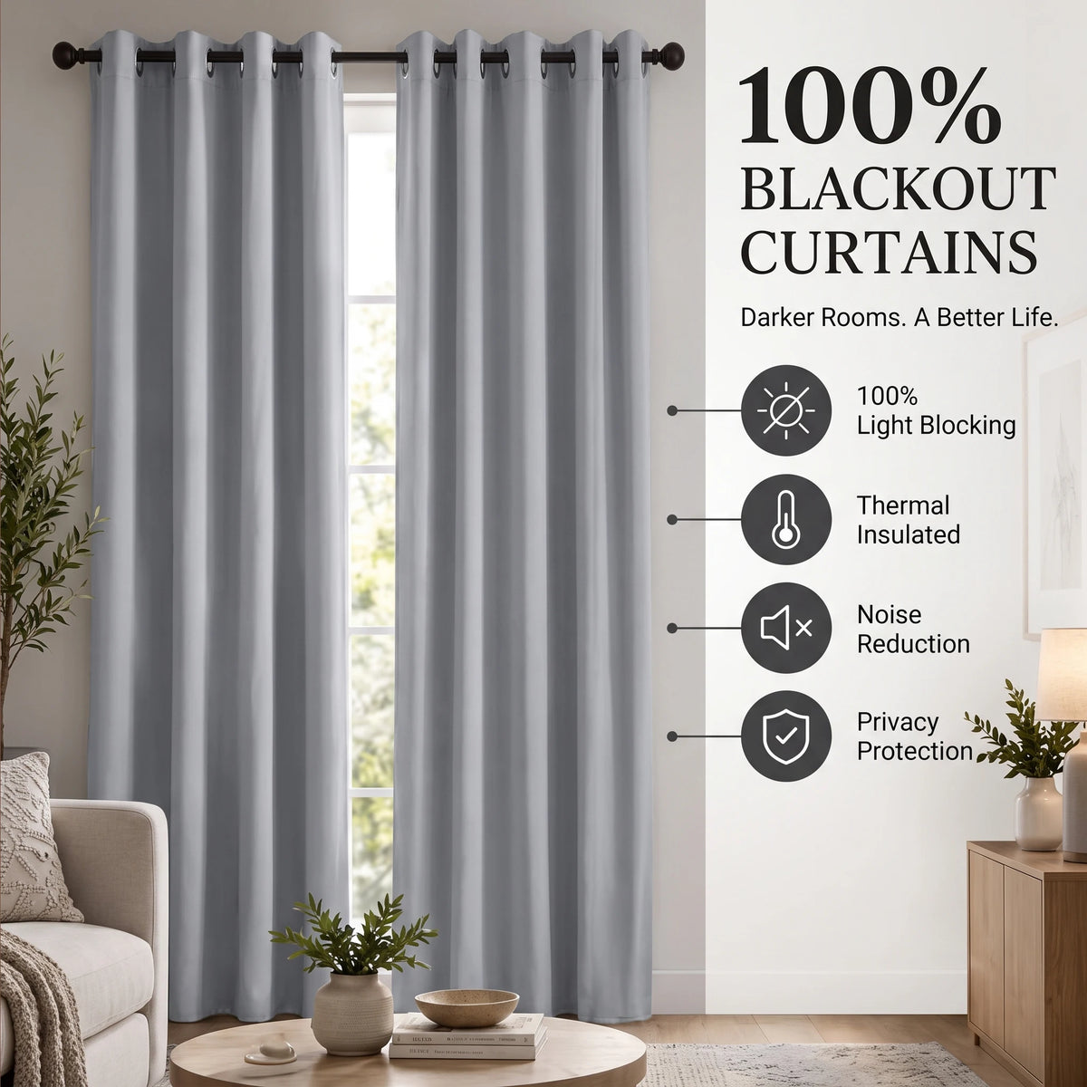 Thermal Blackout Window Curtains With Waterproof Backing For Home