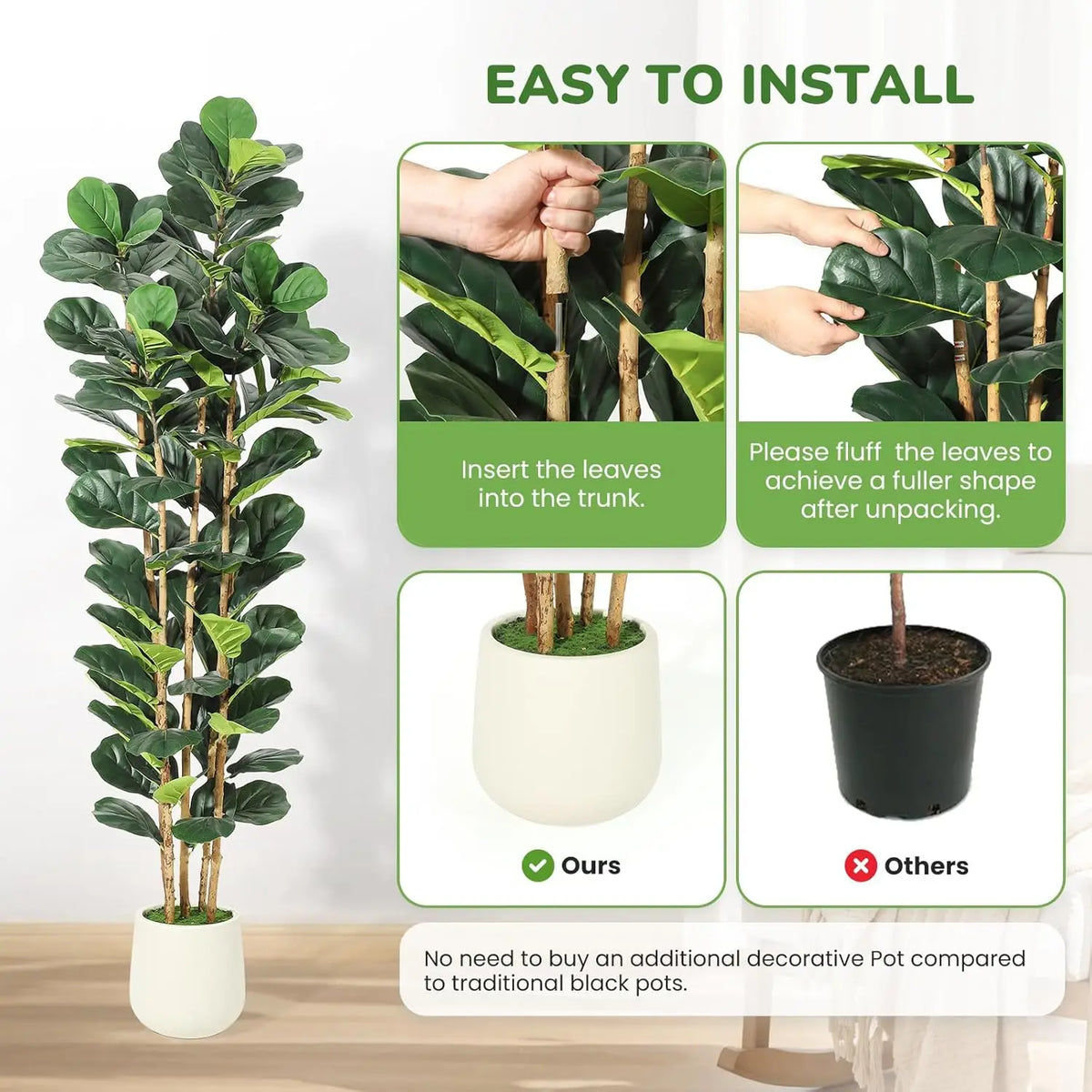 HiMISS Artificial Fiddle Leaf Fig Tree with Pot for Home