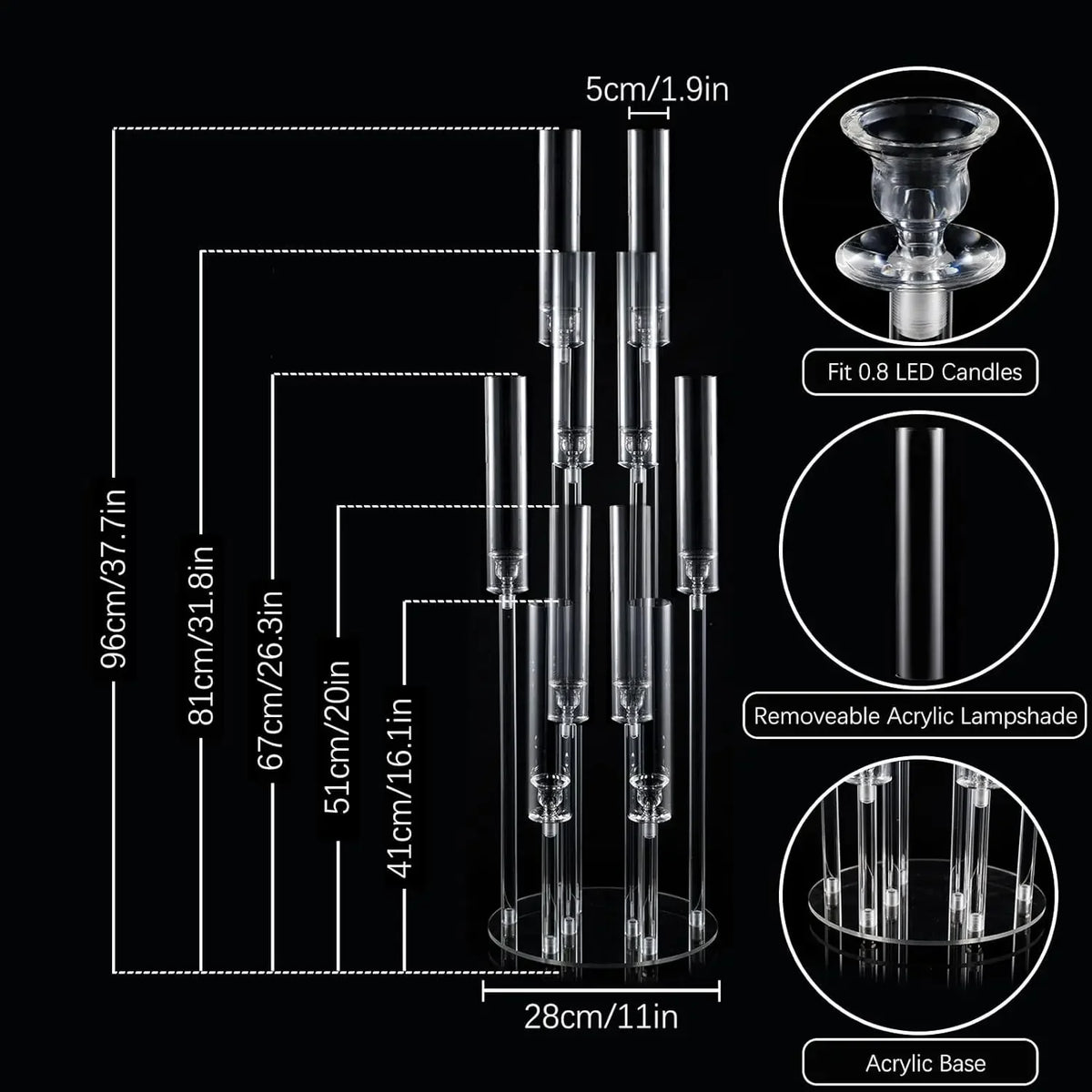 VINCIGANT Acrylic Candelabra Candle Holder Wedding Table Centerpiece Home Decor
