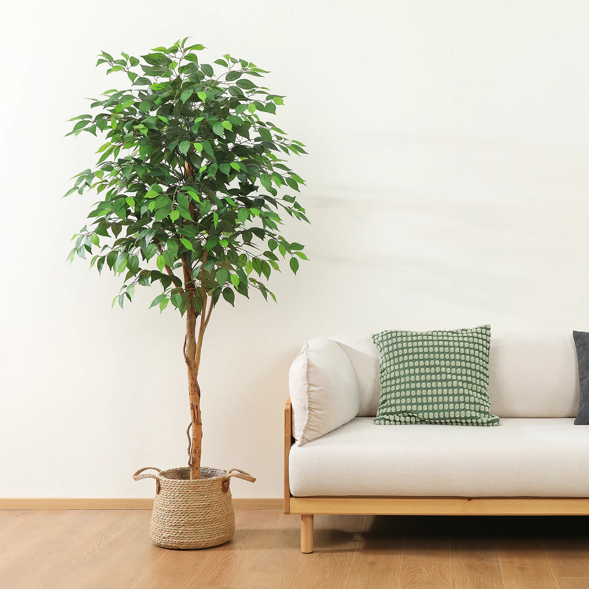 DR.PLANZEN Artificial Ficus Tree Potted Plant With Natural Wood Trunk