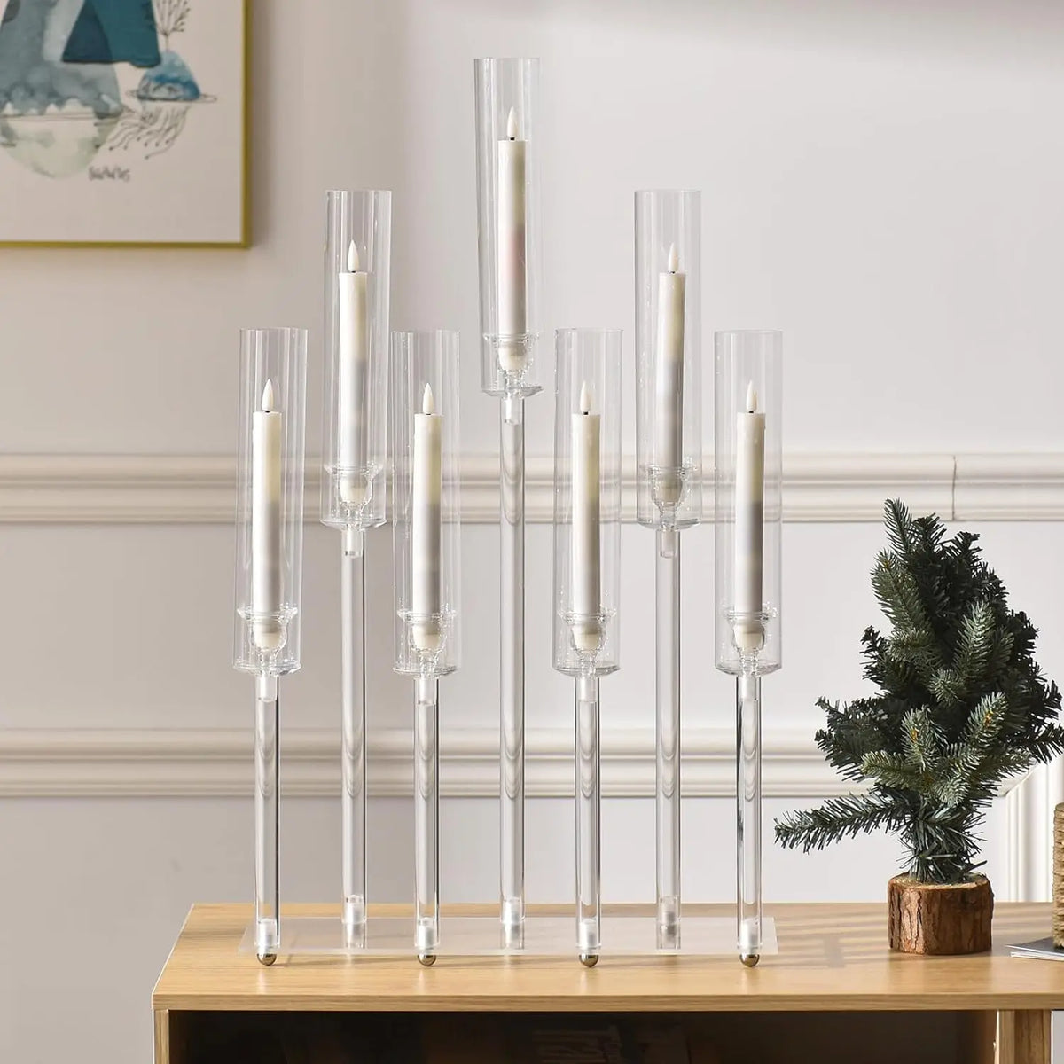 VINCIGANT Seven Arm Acrylic Candelabra for Weddings and Home Decor