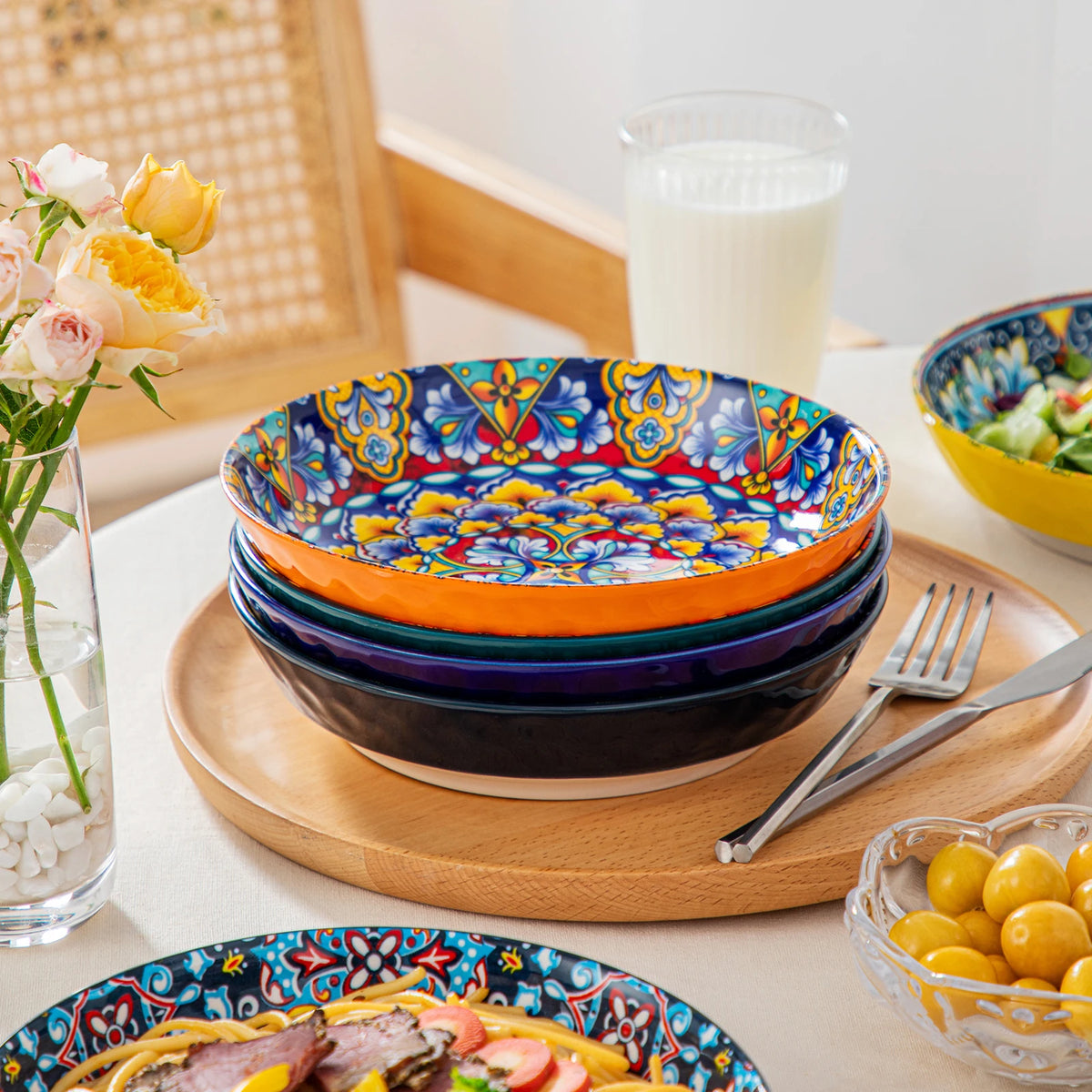 MALACASA Bohemian Ceramic Dinnerware Set Stoneware Tableware for Home