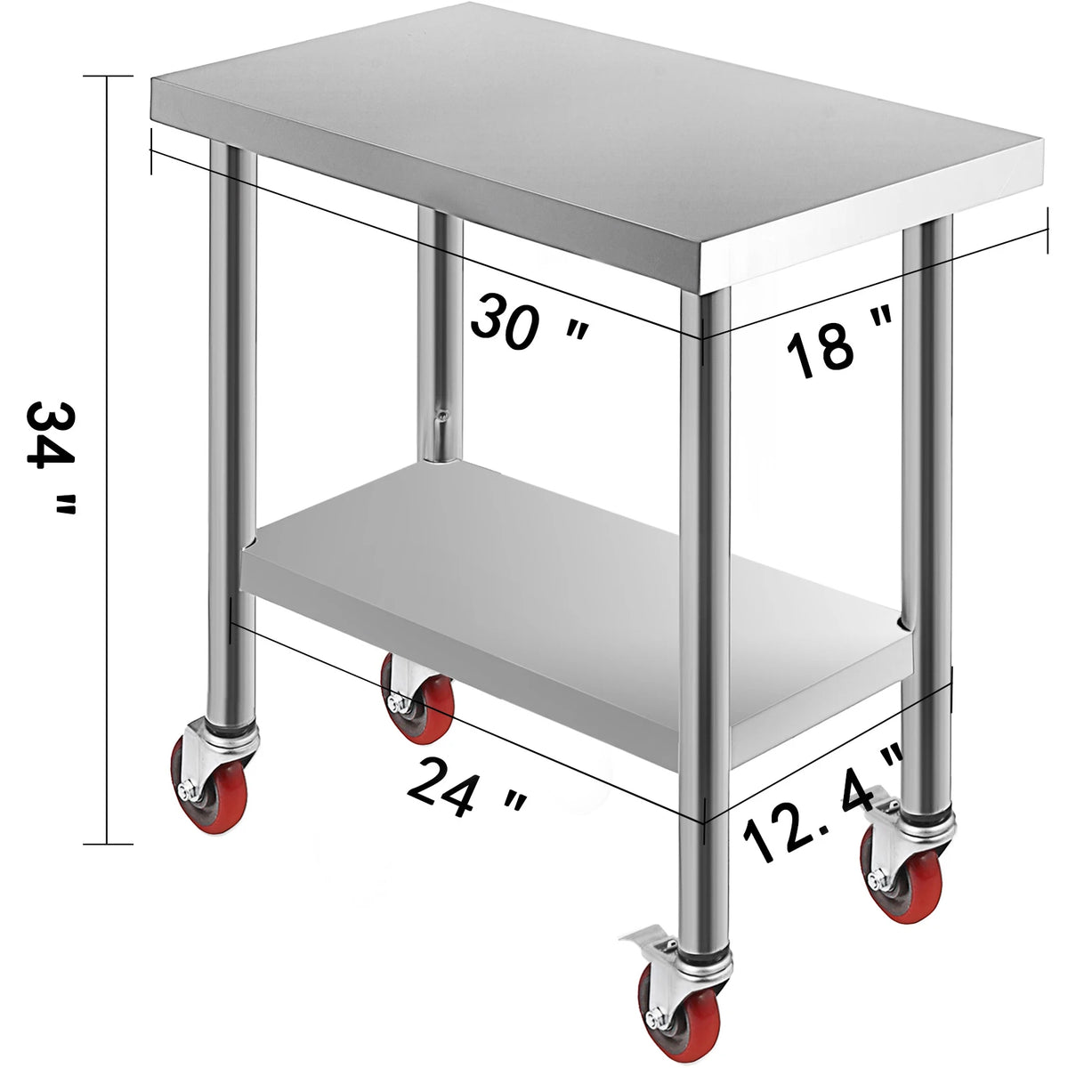 SucceBuy Stainless Steel Prep Table With Shelf Casters And Backsplash