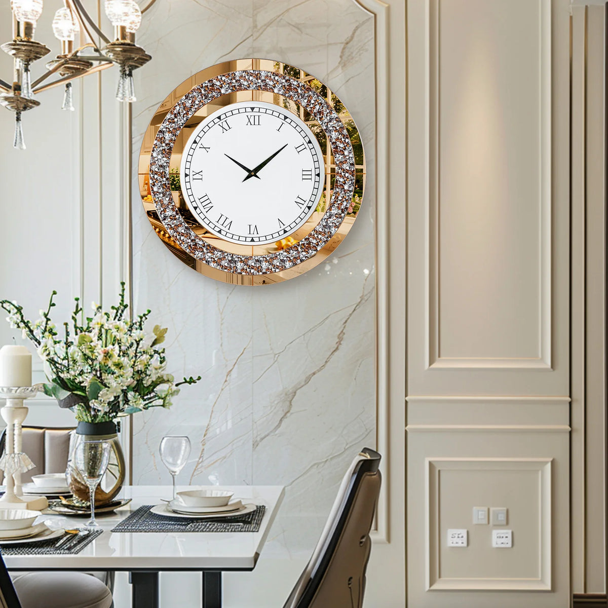 Crystal Sparkle Mirrored Wall Clock With Twinkle Diamond Accents