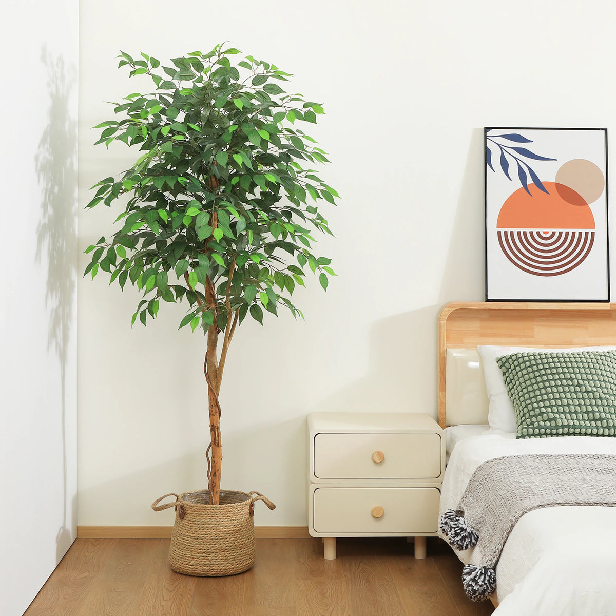 DR.PLANZEN Artificial Ficus Tree Potted Plant With Natural Wood Trunk