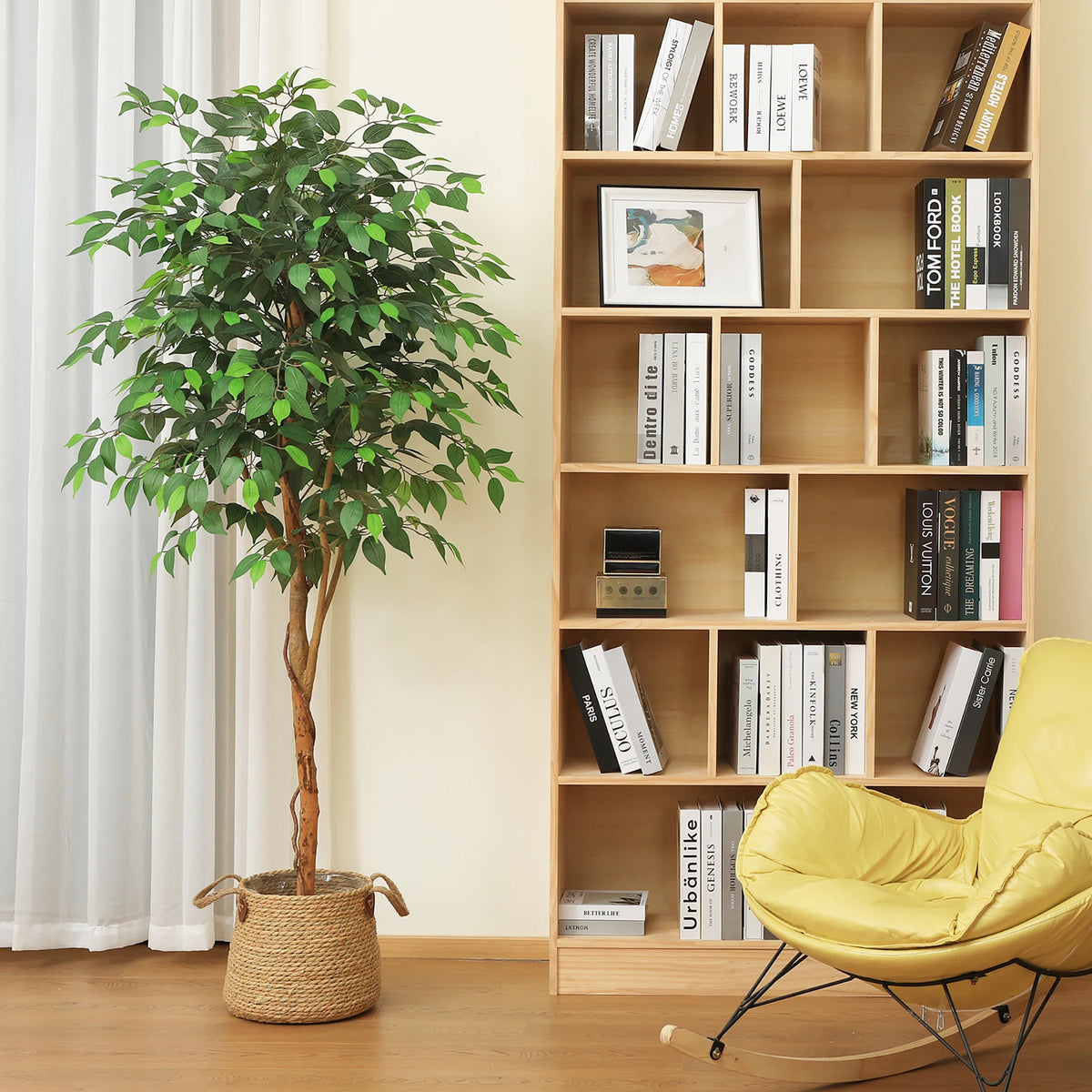 DR.PLANZEN Artificial Ficus Tree Potted Plant With Natural Wood Trunk