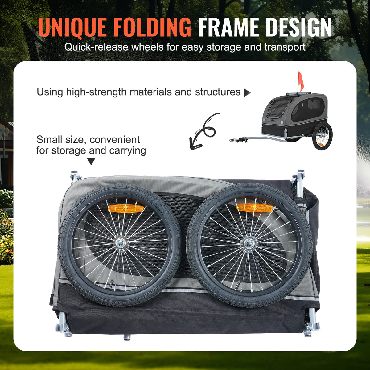 Dog Bike Trailer Pet Carrier With Reflectors and Collapsible Design