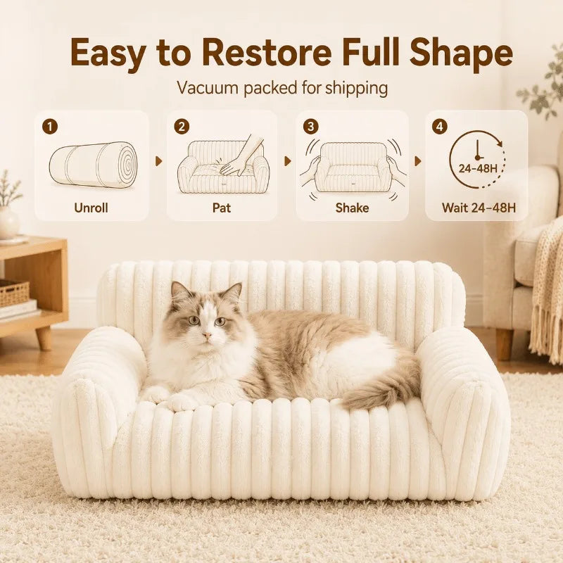 Plush Cat Sofa Bed With Washable Cover And Cozy Support