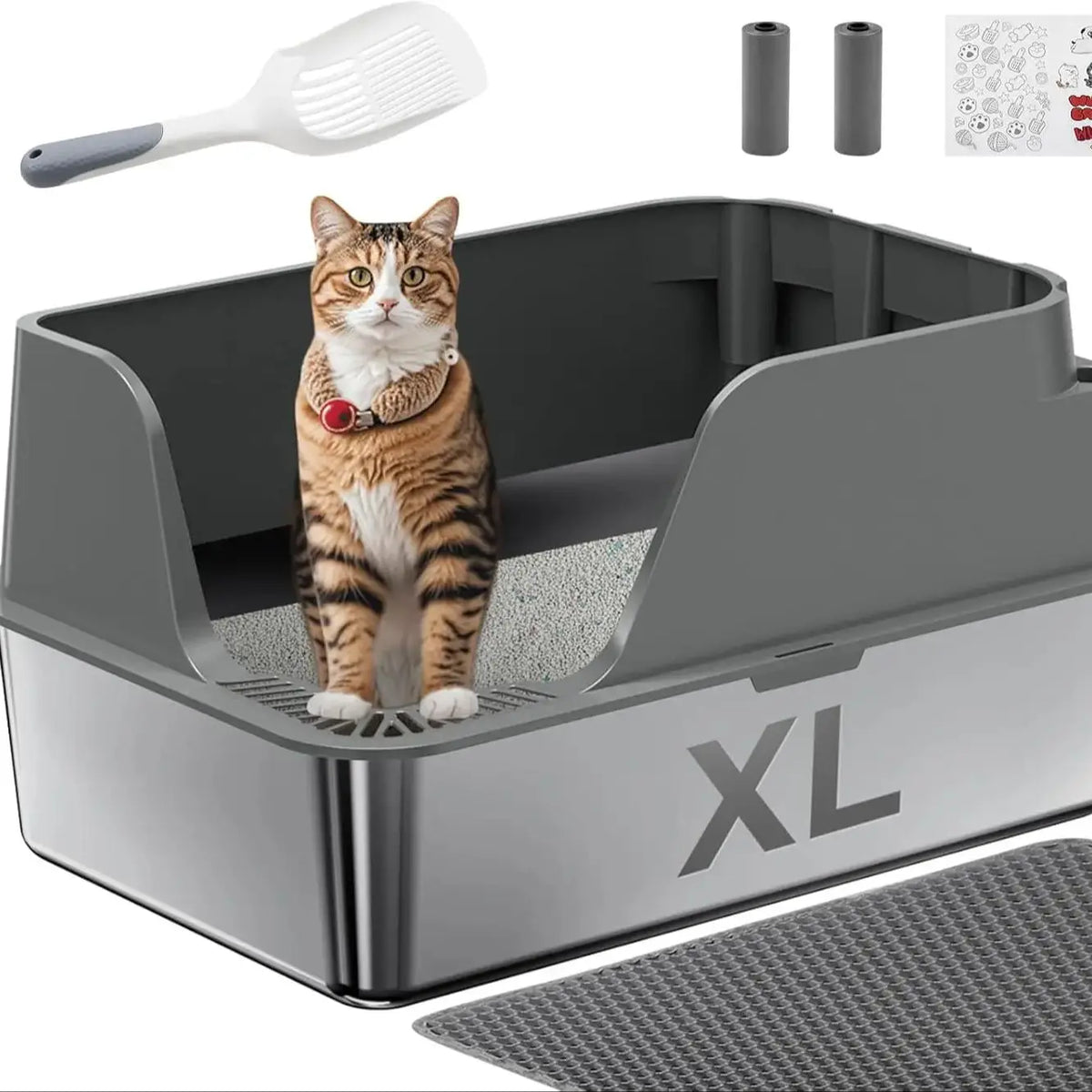 Stainless Steel Cat Litter Box Splash-Proof Leak-Proof