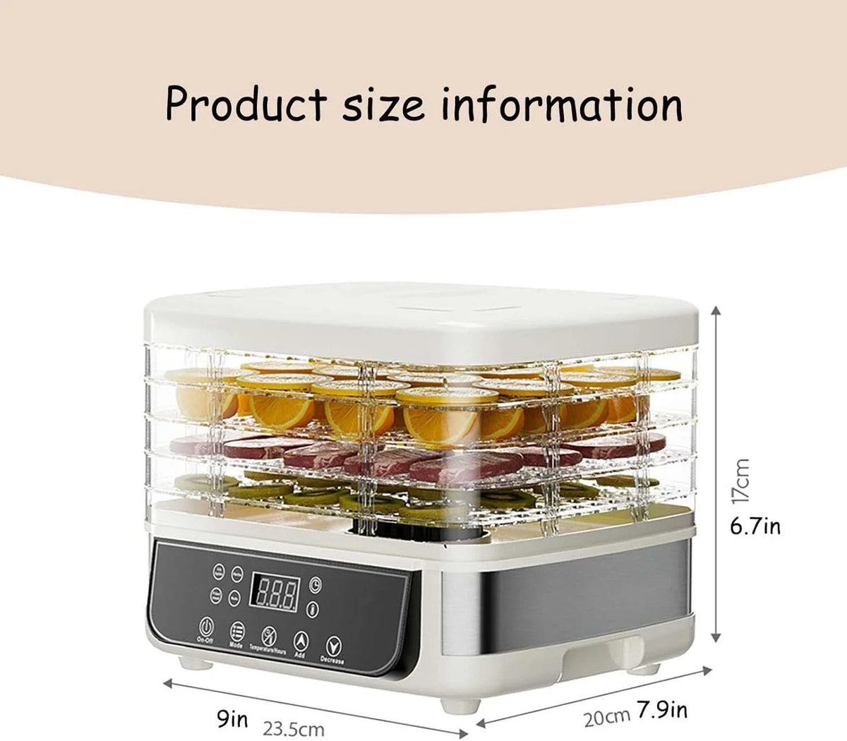 Household Fruit And Vegetable Food Dryer With Adjustable Temperature Control