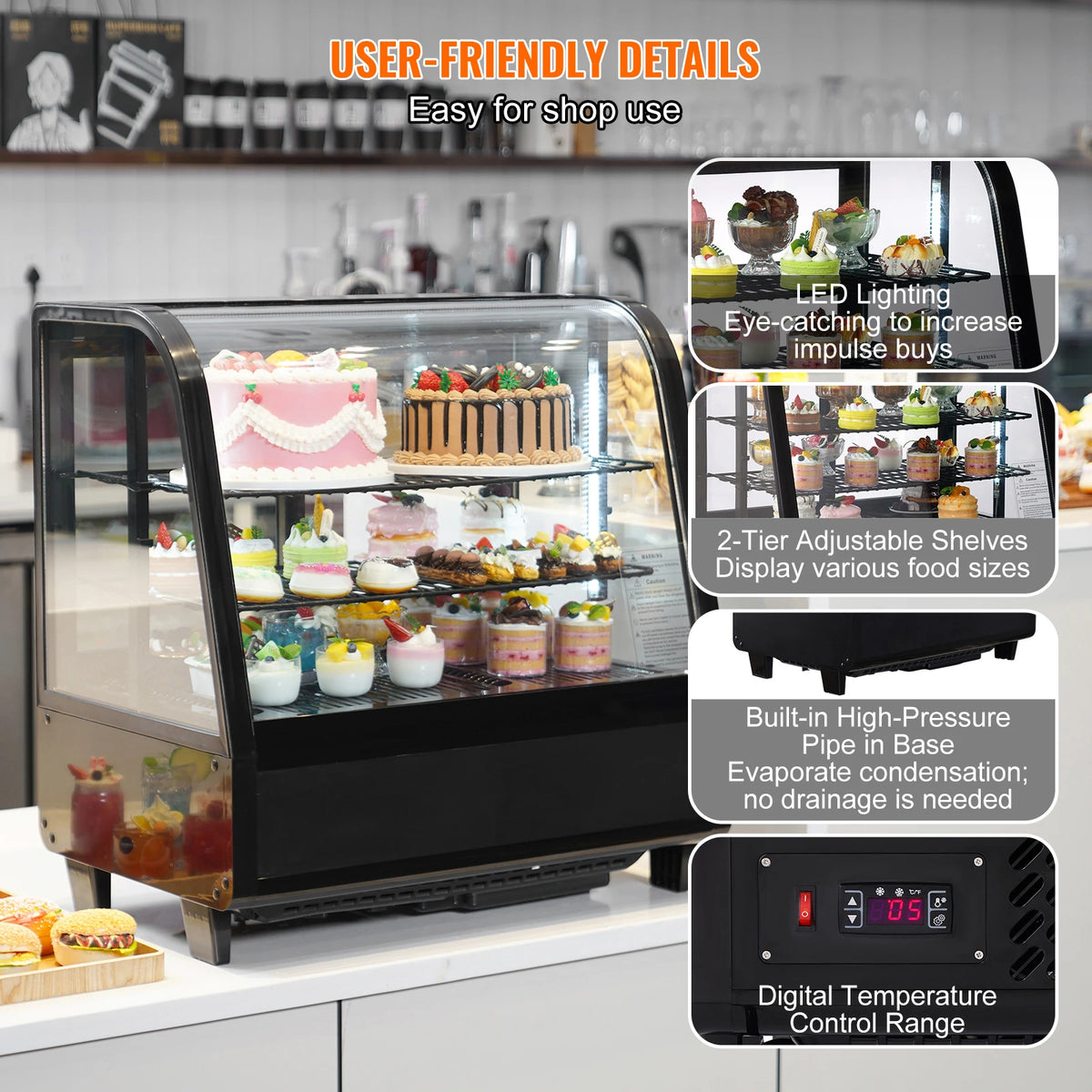 SucceBuy Refrigerated Pastry Display Case With LED Frost-Free Cooling