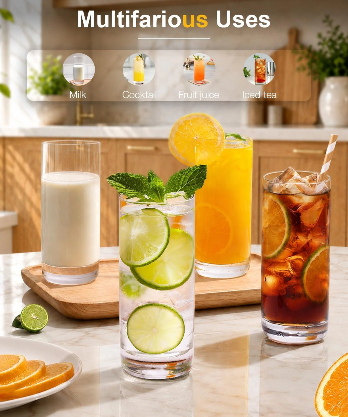 Crystal Highball Drinking Glasses for Cocktails, Juice and Whiskey