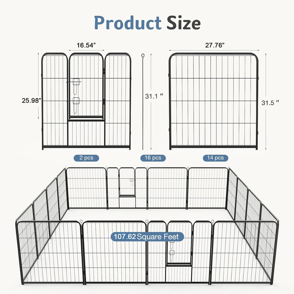 JHK Foldable 16-Panel Dog Playpen For Indoor And Outdoor Use