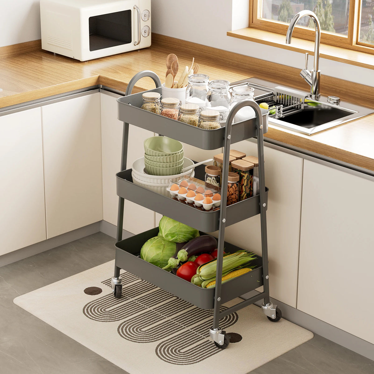 JHK Metal Rolling Storage Cart With Lockable Wheels