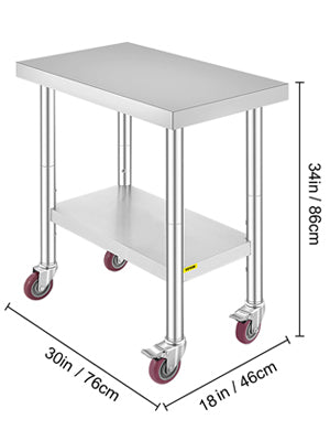 SucceBuy Stainless Steel Prep Table With Shelf Casters And Backsplash