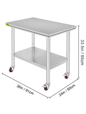 SucceBuy Stainless Steel Prep Table With Shelf Casters And Backsplash