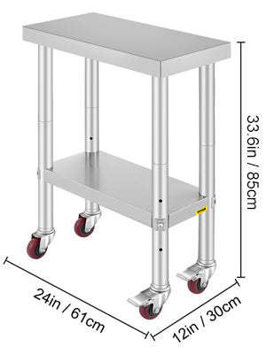 SucceBuy Stainless Steel Prep Table With Shelf Casters And Backsplash