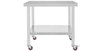 SucceBuy Stainless Steel Prep Table With Shelf Casters And Backsplash