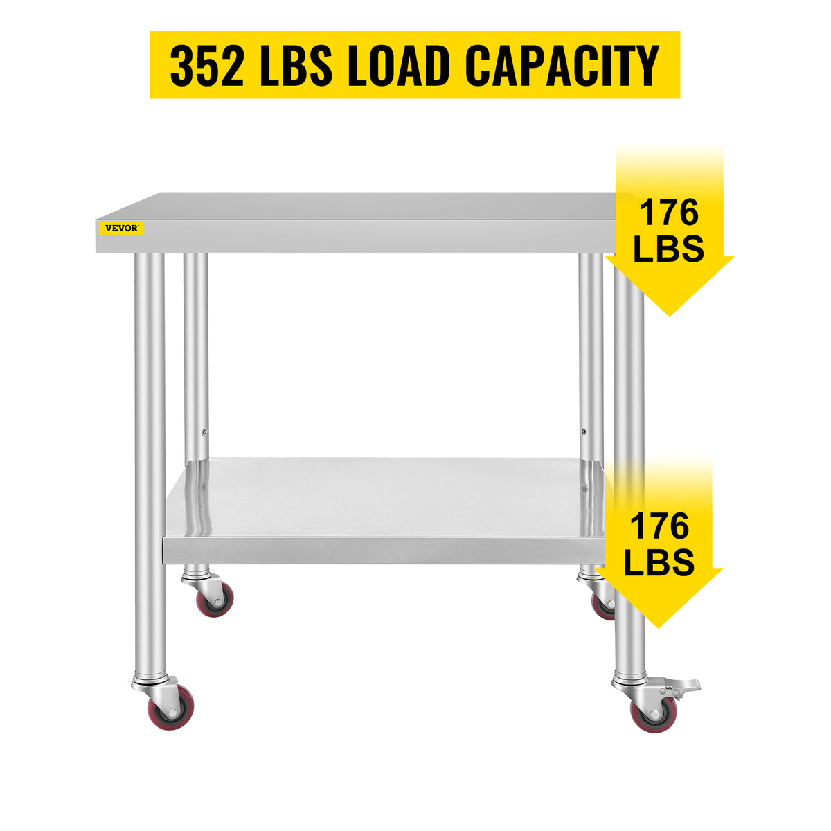 SucceBuy Stainless Steel Prep Table With Shelf Casters And Backsplash