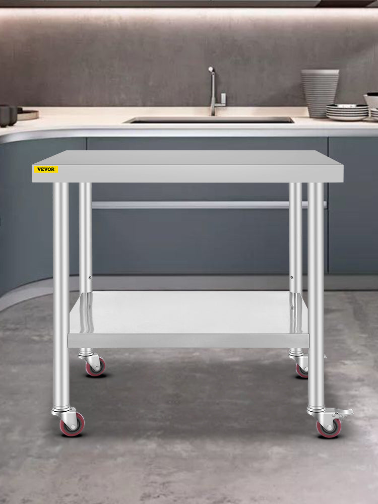 SucceBuy Stainless Steel Prep Table With Shelf Casters And Backsplash