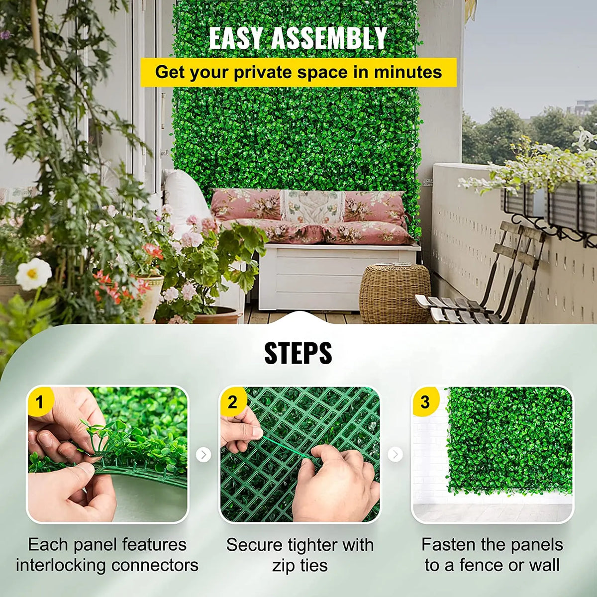 SucceBuy Artificial Boxwood Hedge Panels for Outdoor Privacy and Decor