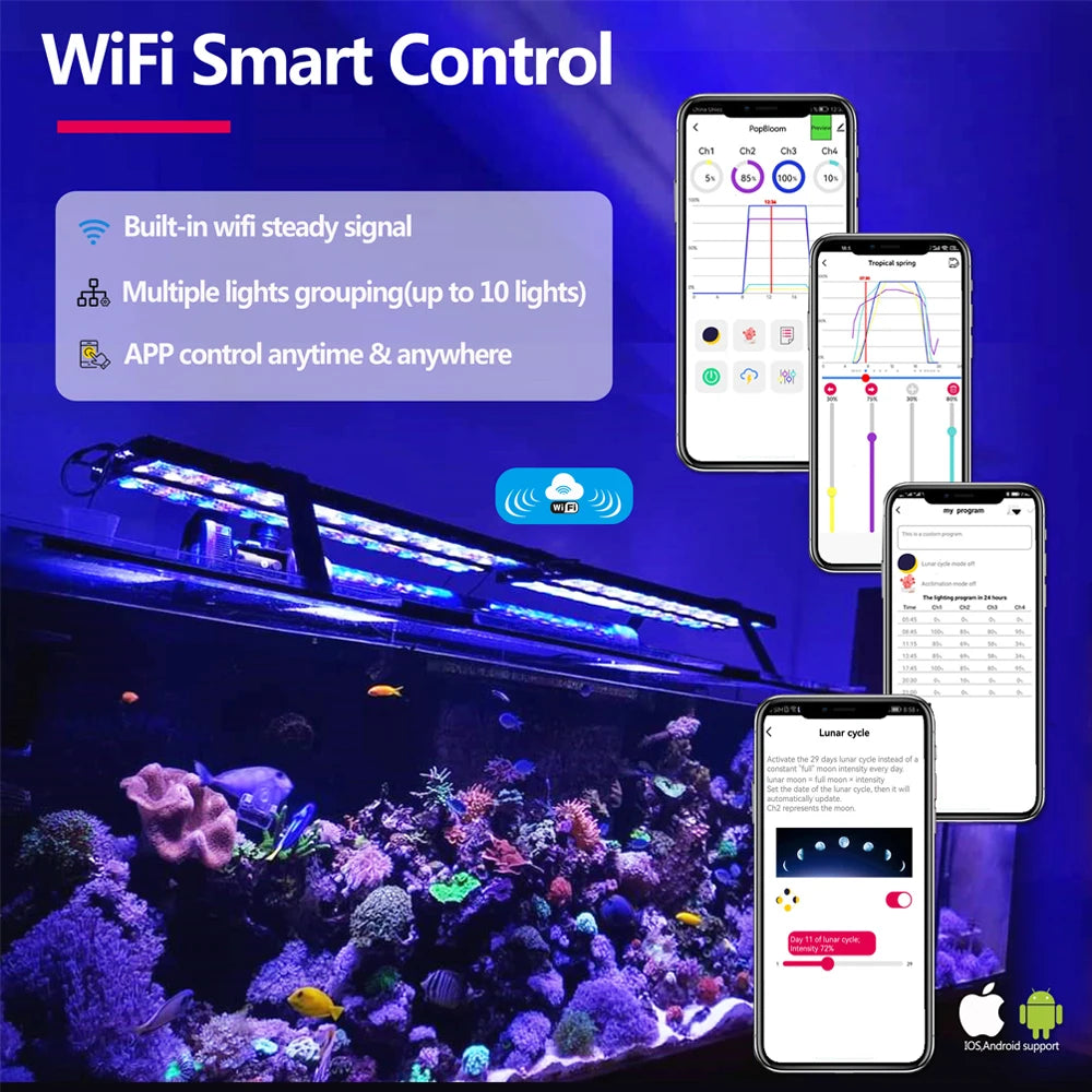 PopBloom Programmable Full Spectrum LED Aquarium Light for Reef Coral