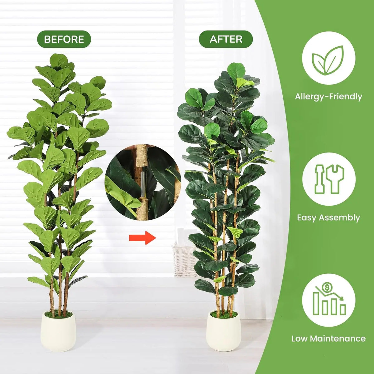 HiMISS Artificial Fiddle Leaf Fig Tree with Pot for Home