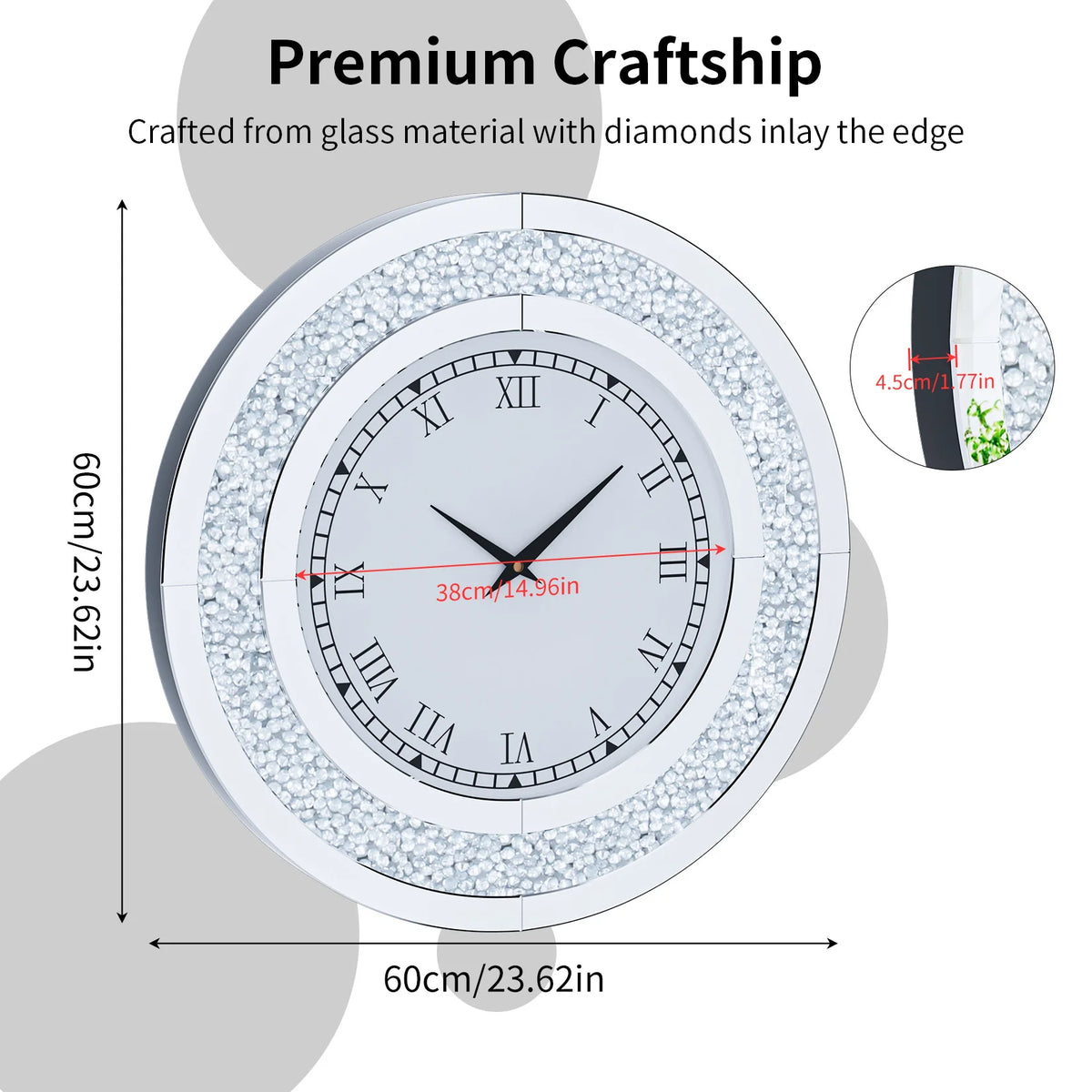 Crystal Sparkle Mirrored Wall Clock With Twinkle Diamond Accents