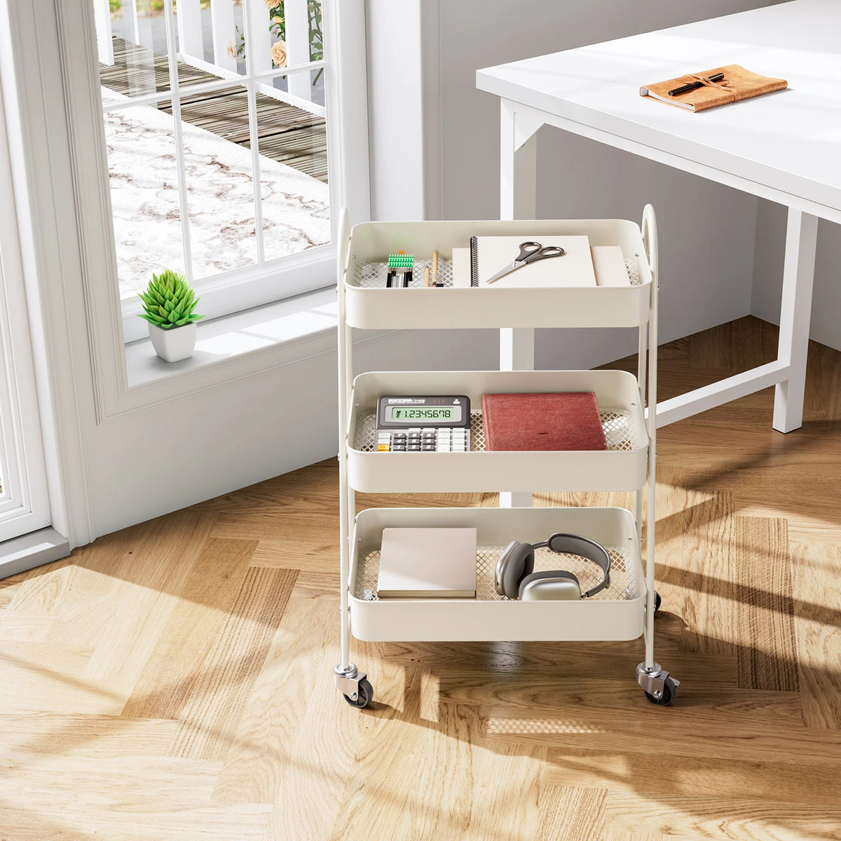 JHK Metal Rolling Storage Cart With Lockable Wheels