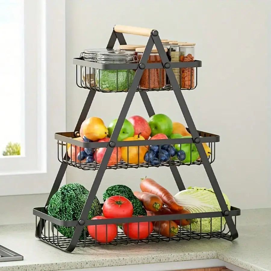 Three Tier Fruit Basket With Removable Trays For Kitchen Storage