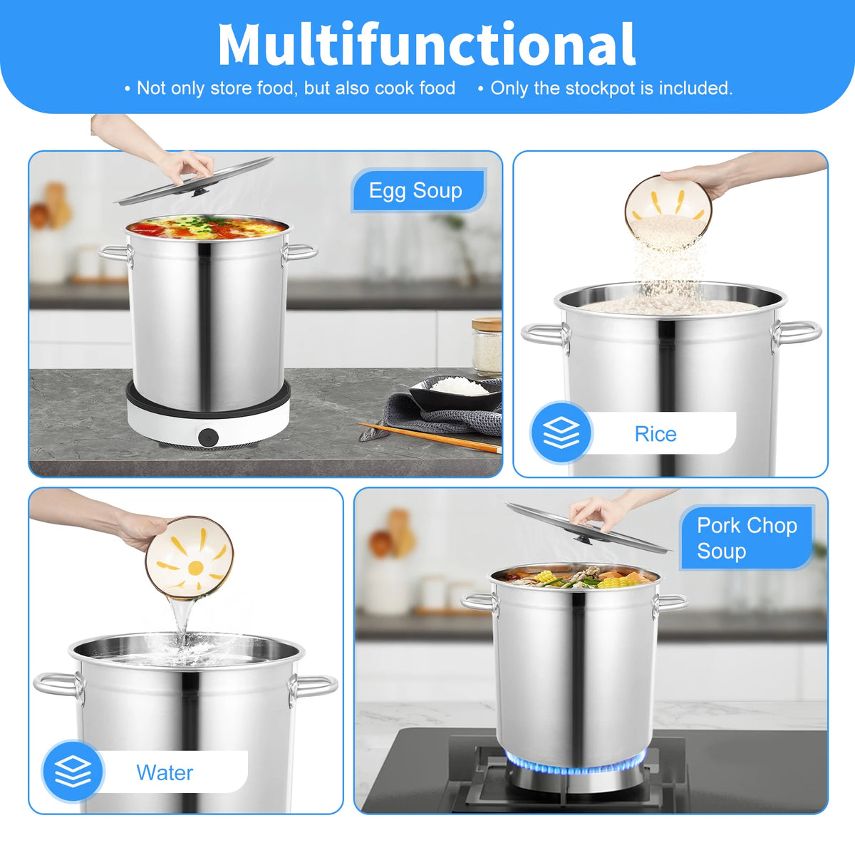 Versatile Stainless Steel Soup Stock Pot With Lid And Handles