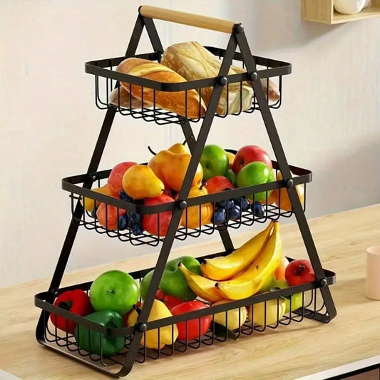 Three Tier Fruit Basket With Removable Trays For Kitchen Storage