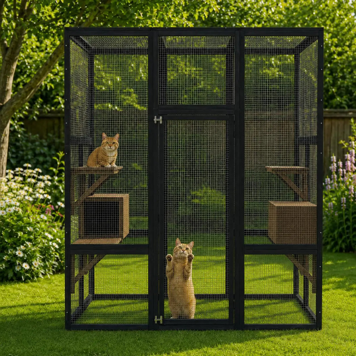 HiMISS Outdoor Wooden Cat Enclosure With Waterproof UV Roof