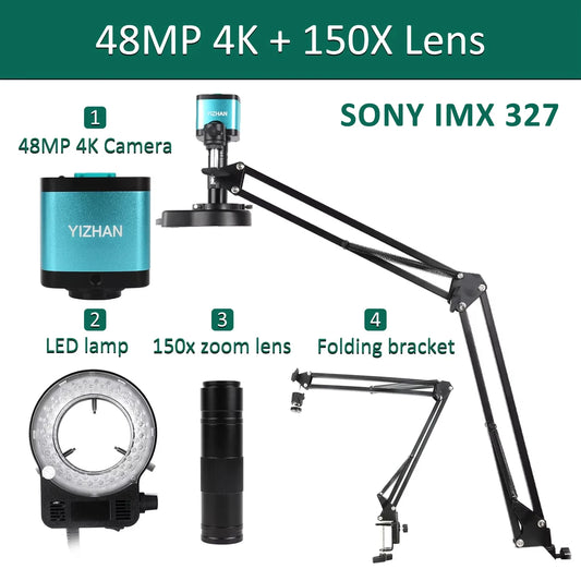 4K Microscope For Electronics 48MP Digital Microscope Camera Optional 1-150x Lens LED Light Foldable Bracket Phone Pcb Soldering