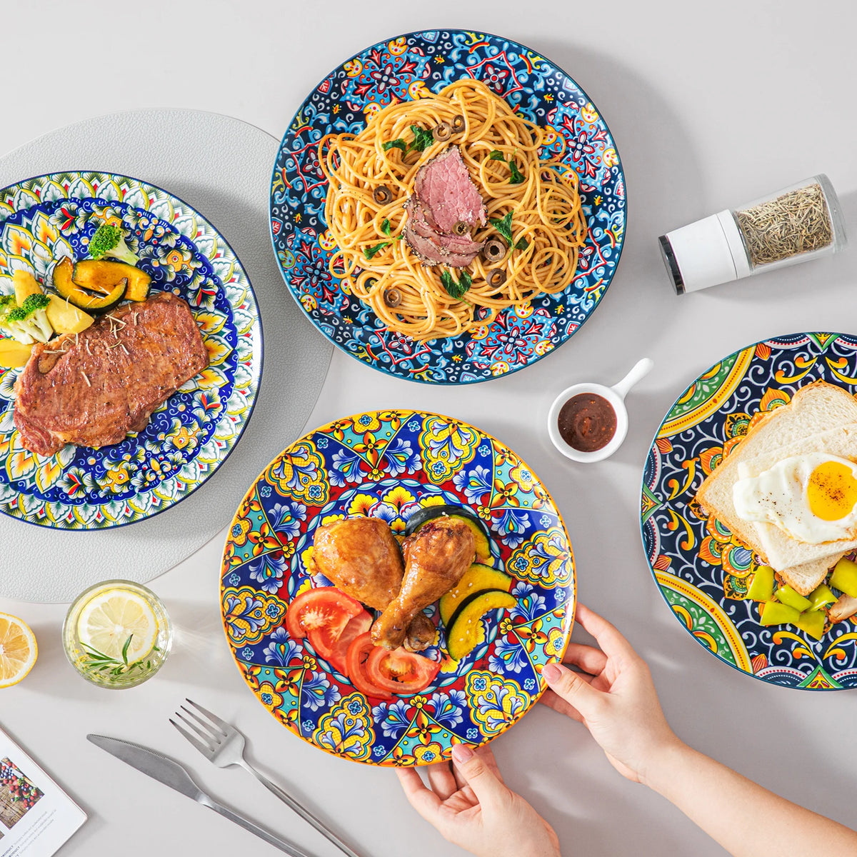 MALACASA Bohemian Ceramic Dinnerware Set Stoneware Tableware for Home