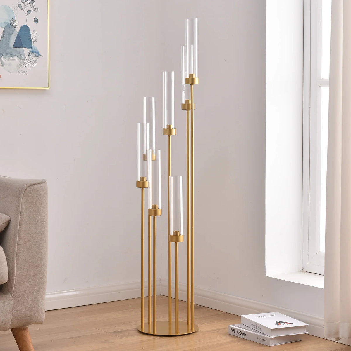 VINCIGANT Seven Arm Floor Candelabra With Removable Acrylic Shades