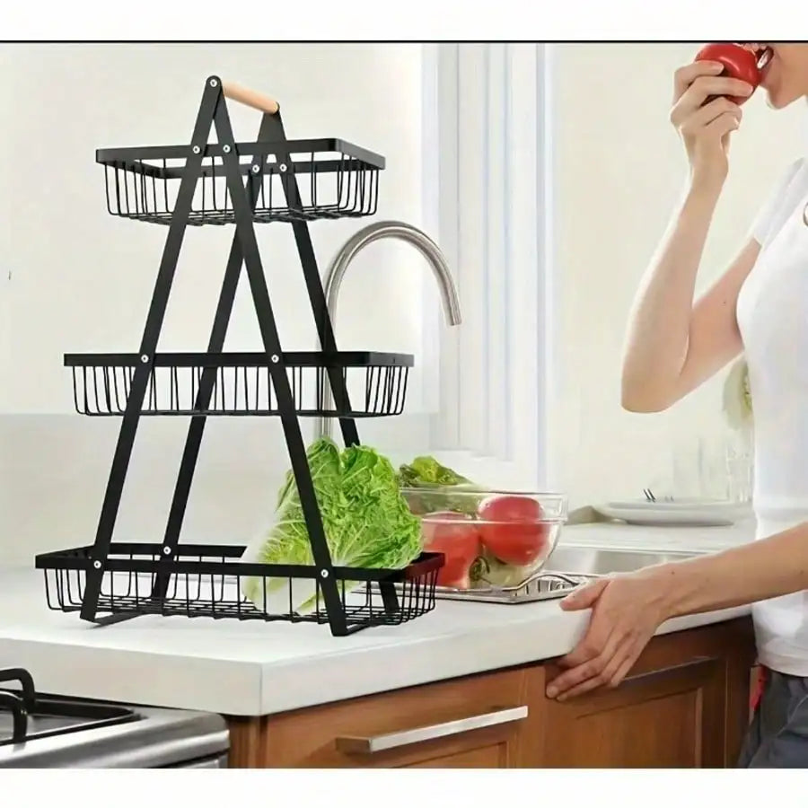 Three Tier Fruit Basket With Removable Trays For Kitchen Storage