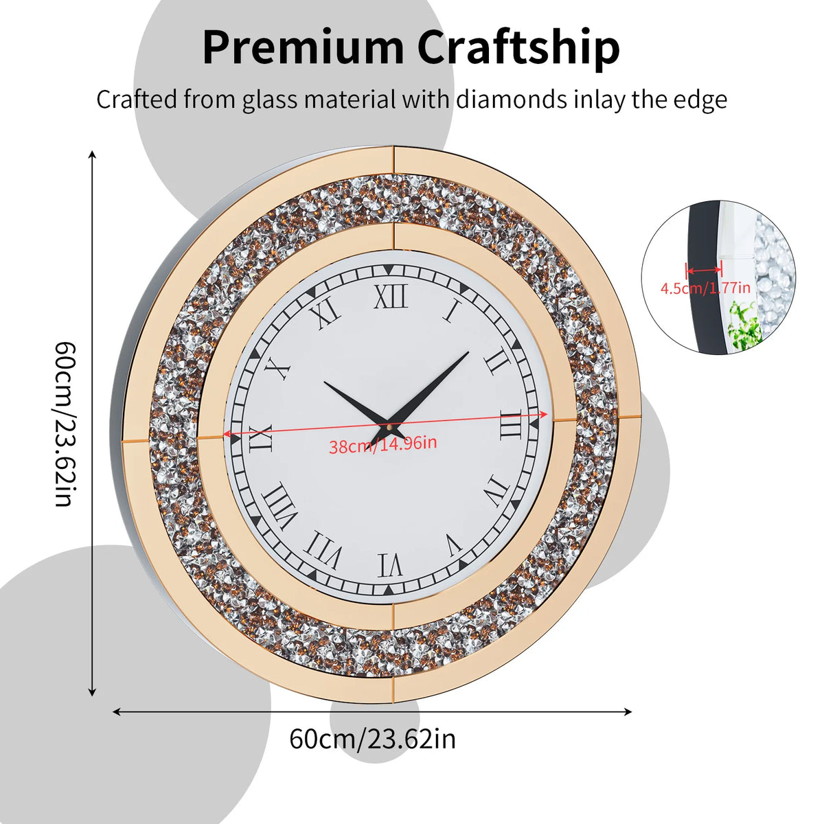 Crystal Sparkle Mirrored Wall Clock With Twinkle Diamond Accents