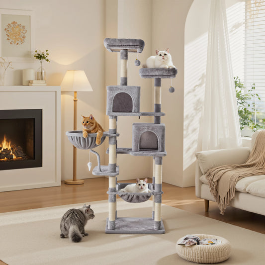 MCQ 71IN Cat Climbing Tower Natural Sisal Scratching Posts Multi Level Cat Tree Tower with Condo Pet House for Indoor Cats