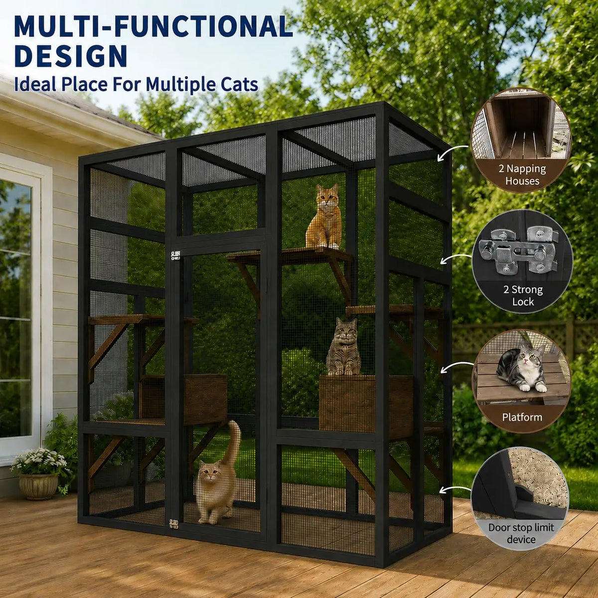 HiMISS Outdoor Wooden Cat Enclosure With Waterproof UV Roof