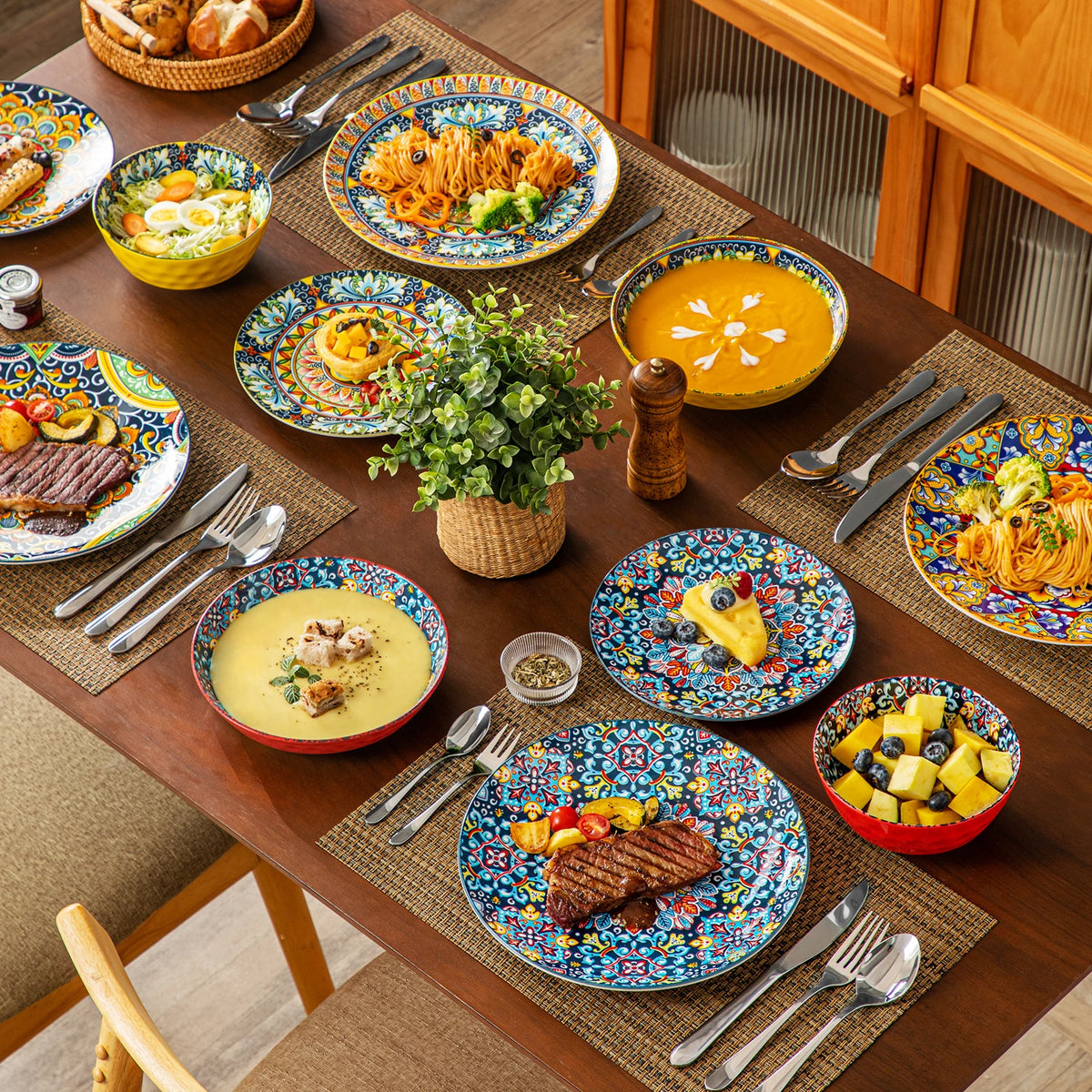 MALACASA Bohemian Ceramic Dinnerware Set Stoneware Tableware for Home