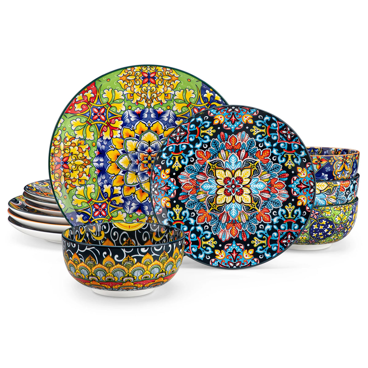 MALACASA Bohemian Ceramic Dinnerware Set Stoneware Tableware for Home