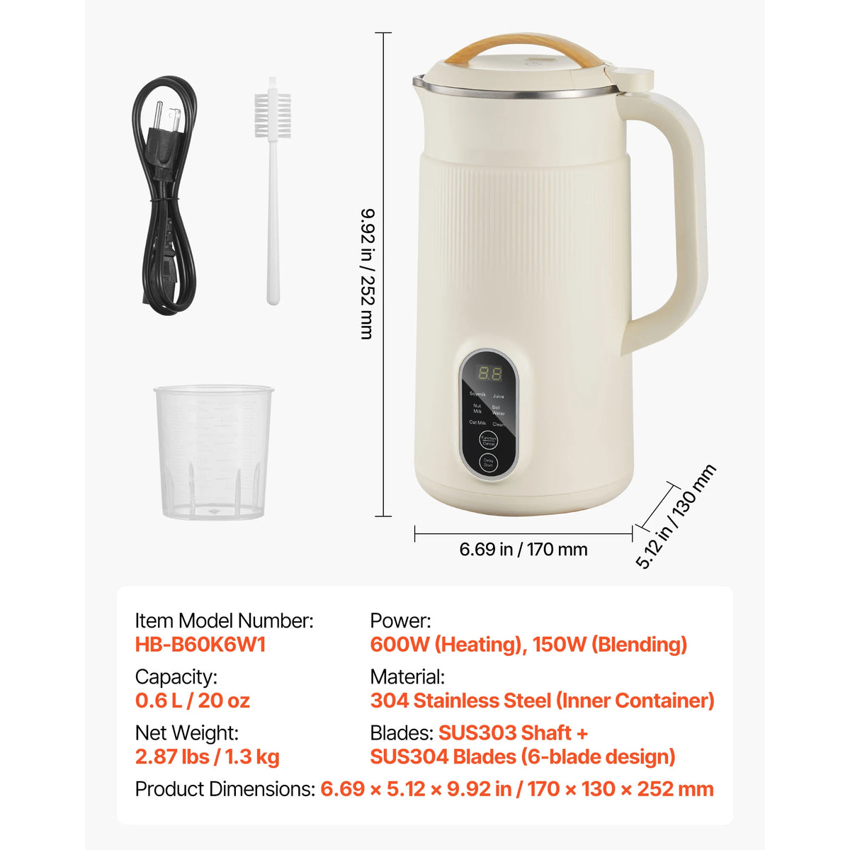 VEVOR 8-in-1 Nut Milk Maker for Soy and Oat Milk