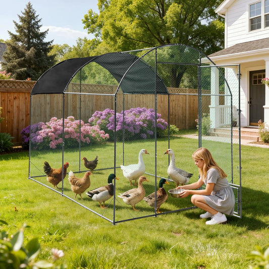 Large Metal Chicken Coop Cage with Nylon Netting and Cover Walk-in Outdoor Poultry Cage Run Pen Enclosure Duck Hen House