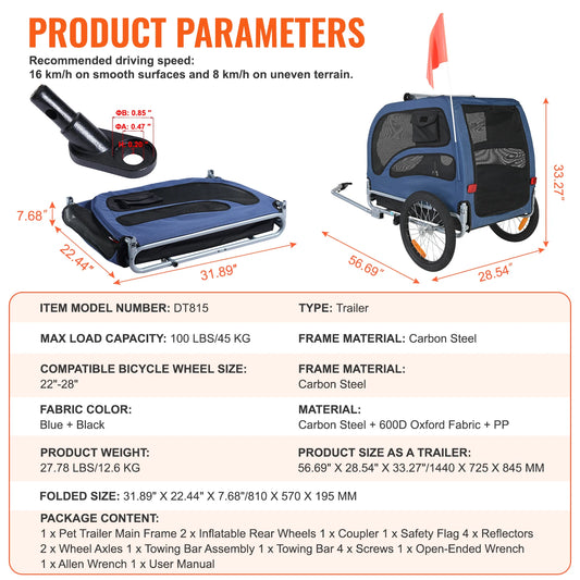 Pet Cart Bicycle Carrier For Dogs 100Lb Load With Trailer
