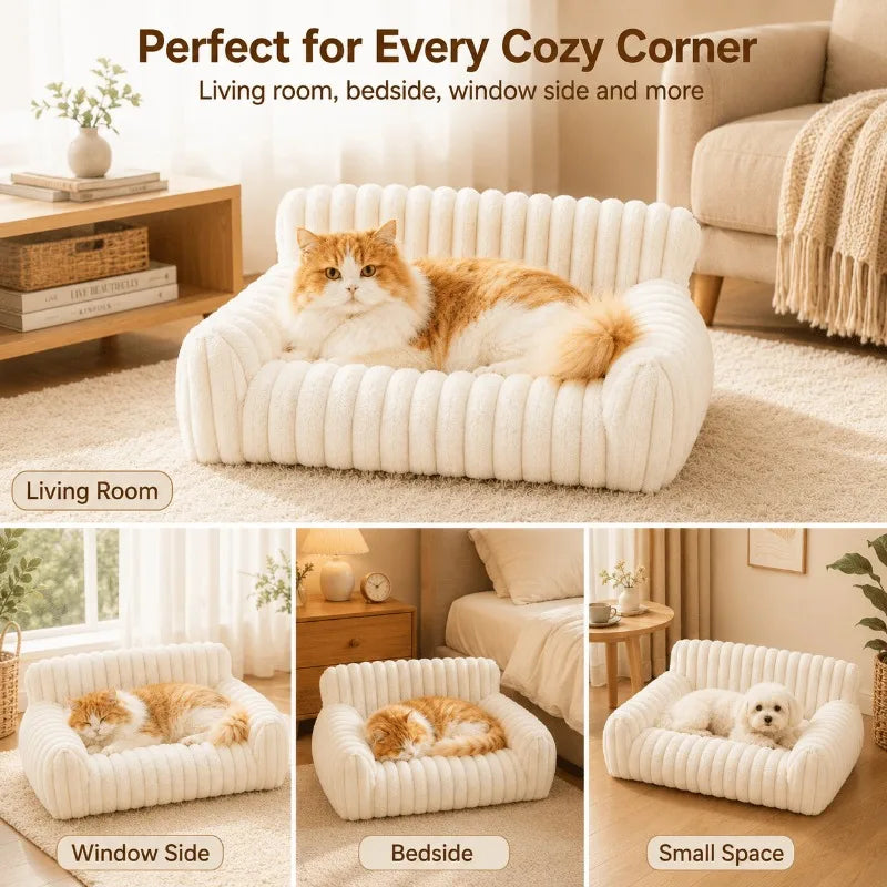 Plush Cat Sofa Bed With Washable Cover And Cozy Support