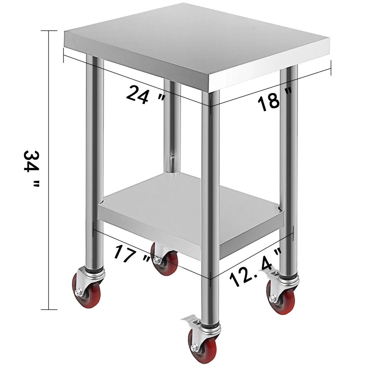 SucceBuy Stainless Steel Prep Table With Shelf Casters And Backsplash