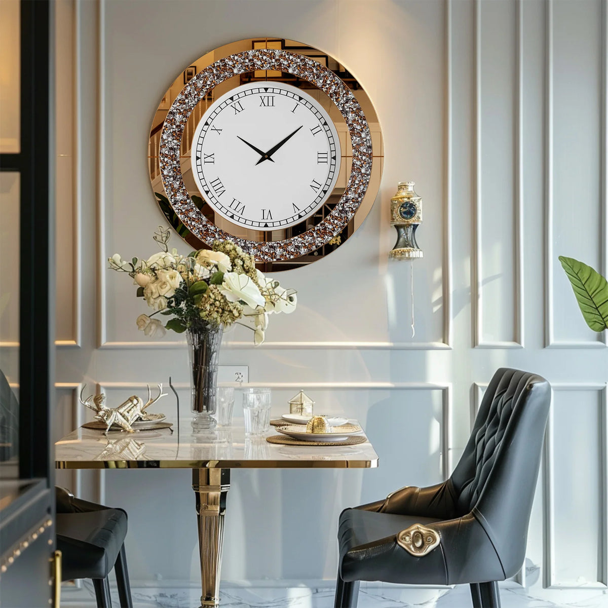 Crystal Sparkle Mirrored Wall Clock With Twinkle Diamond Accents