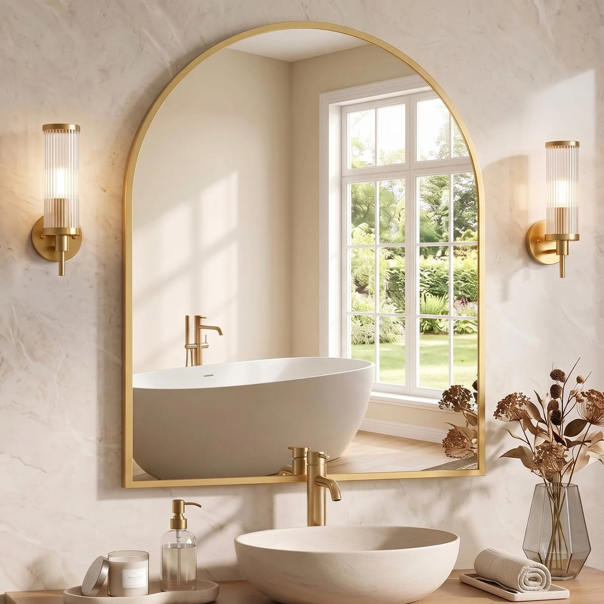 MCQ Arched Bathroom Vanity Mirror With Aluminum Frame Wall Mounted